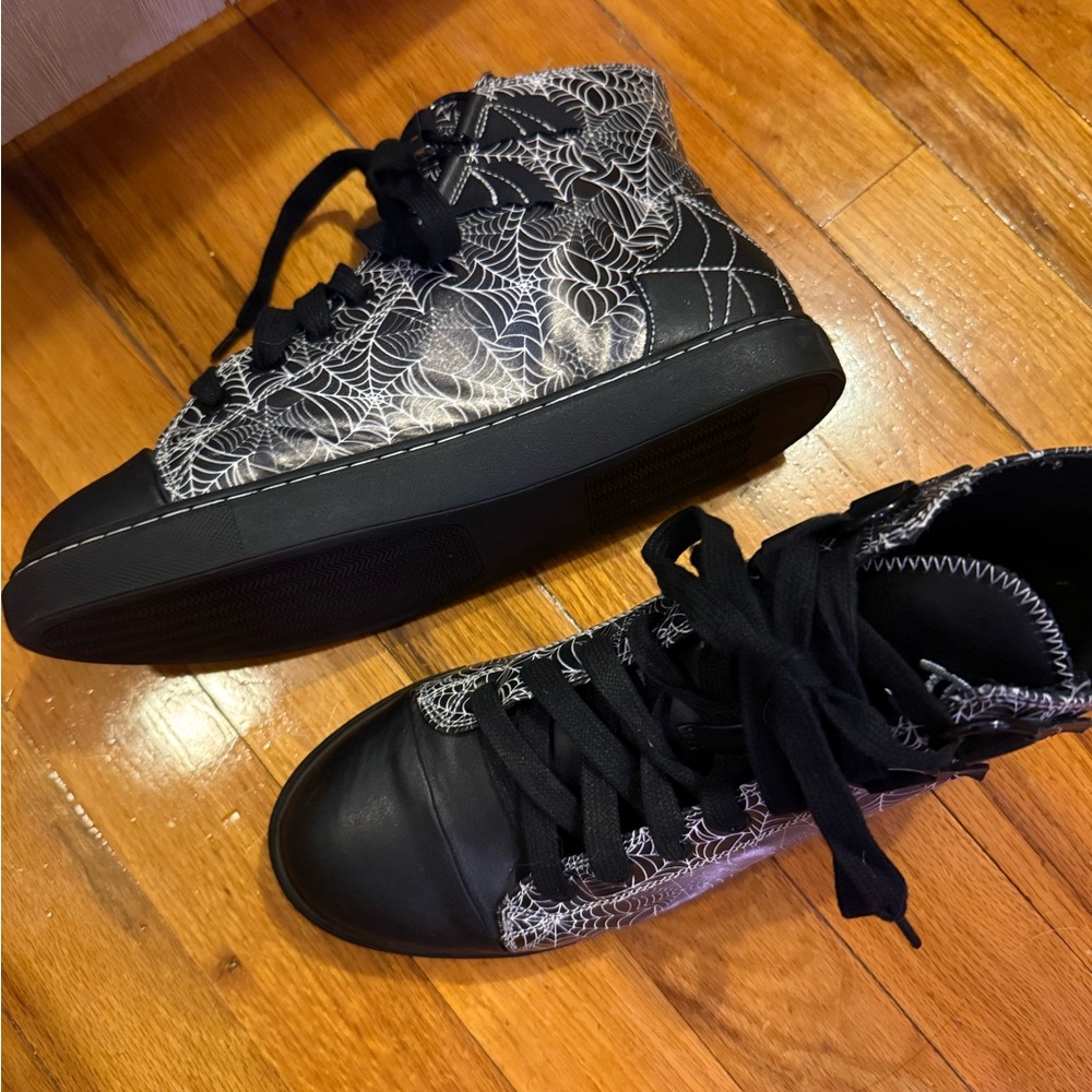 Stylish Black and White spiderweb/Bat Patterned High-Tops